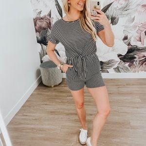 Stripe tie front romper